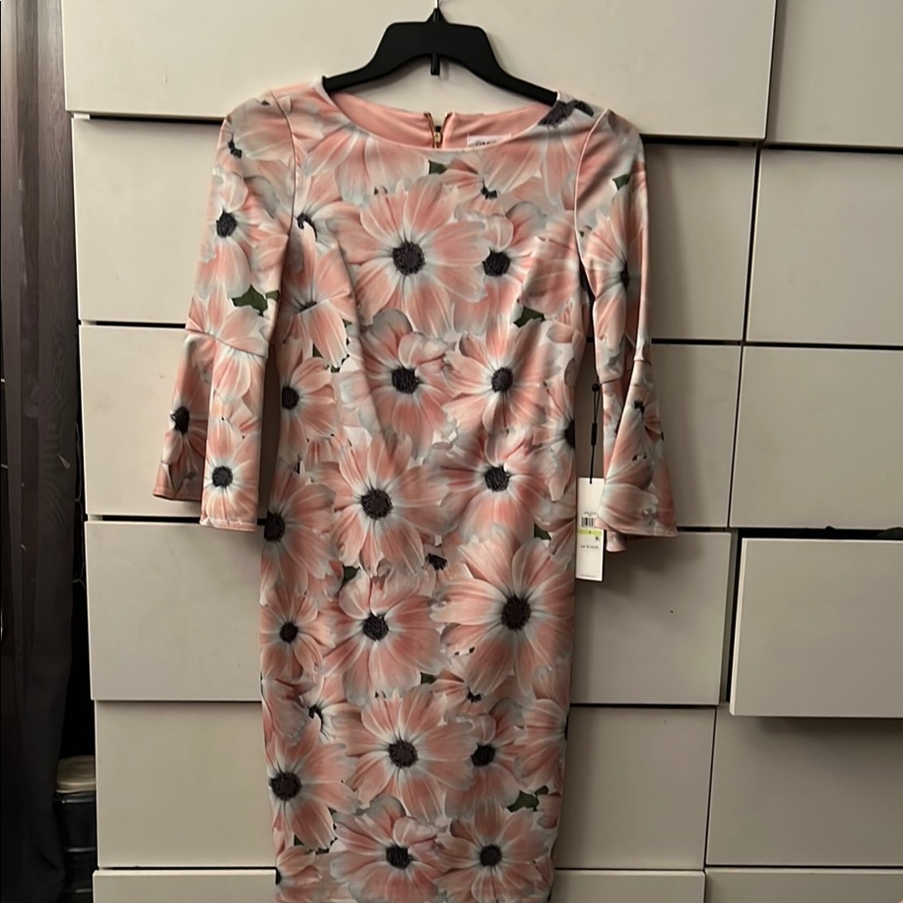 Calvin Klein Pink Sheath Dress with Bell Sleeves NWT